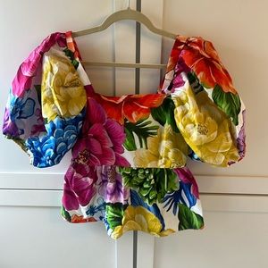 COPY - Farm Rio Puff Sleeve Tropical Flower Print Top